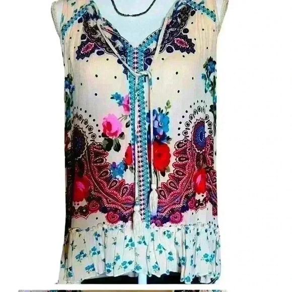 Sleeveless Bila top women’s size L. NWOT flowy boho loose fitting colorful top - Picture 1 of 7